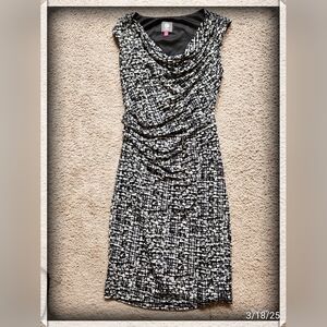 Vince Camuto Black Cowl Neck Sheath Dress Side Ruching Size 8